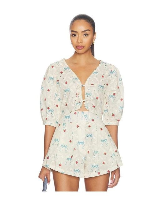 Agua Bendita White Salem Print Cherish Top