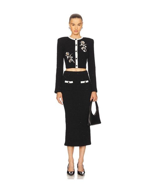 Self-Portrait Black Floral Textured Knit Jacket