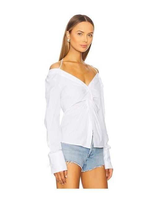 GOOD AMERICAN White Poplin Off Shoulder Top