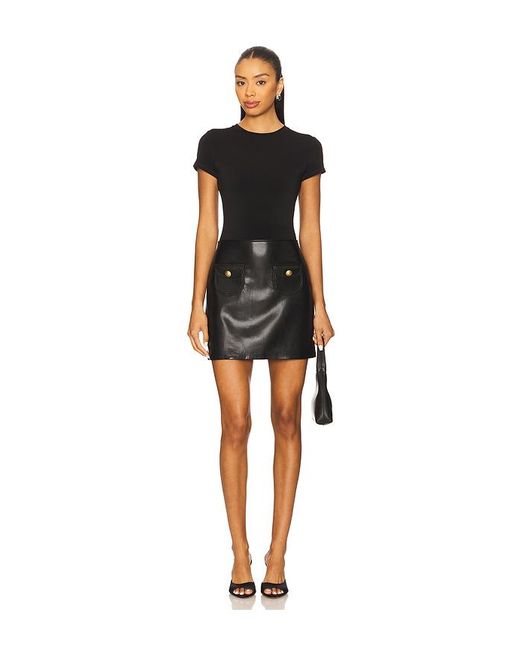 Alice + Olivia Black Sydney Faux Leather A Line Dress With Pocket
