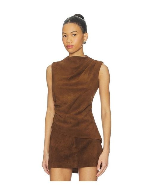 AEXAE Brown X Revolve Leather Suede Ruched Top