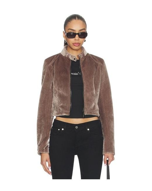 CULTNAKED Brown Faux Fur Motorsport Jacket