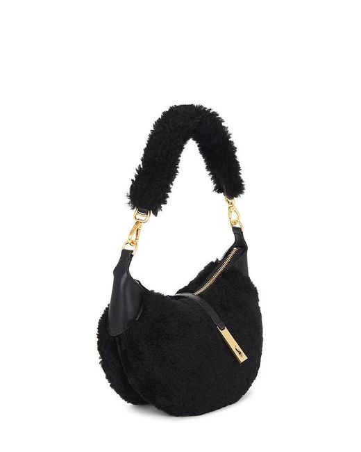 Polo Ralph Lauren Black Shearling & Vachetta Leather Shoulder Bag Small