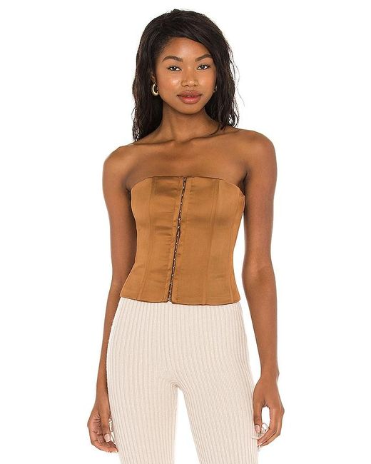 GUIZIO Brown Satin Corset Top