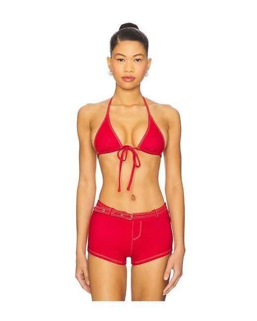 Frankie's Bikinis Red Paradise Denim Bikini Top