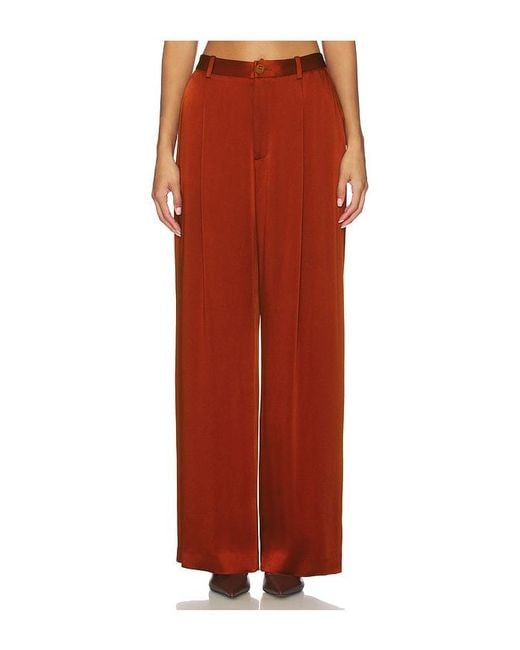 LAPOINTE Red Satin Relaxed Pleated Pant
