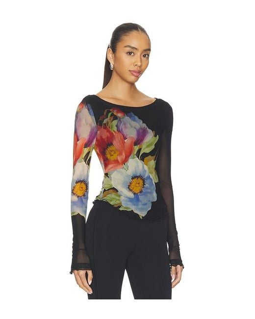 Free People Blue Lilly Printed Long Sleeve Top