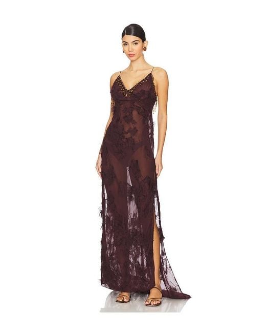 Mirror Palais Purple Feather Bias Dress
