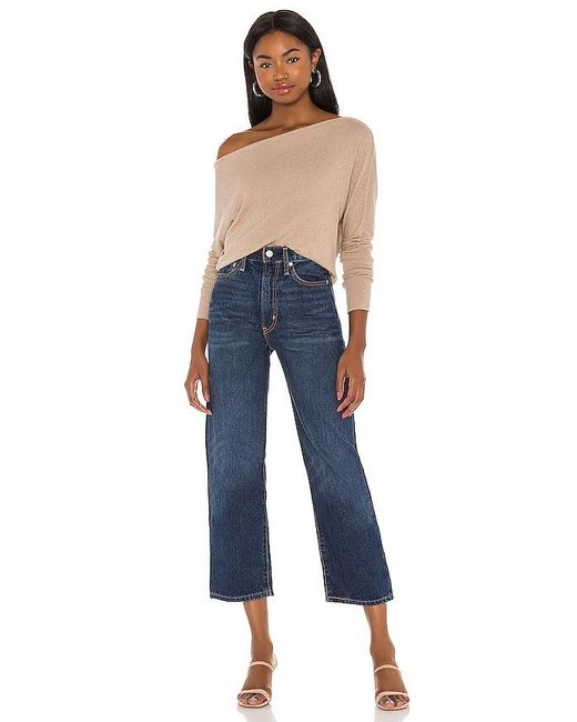 Enza Costa Blue Cashmere Cuffed Off The Shoulder Long Sleeve
