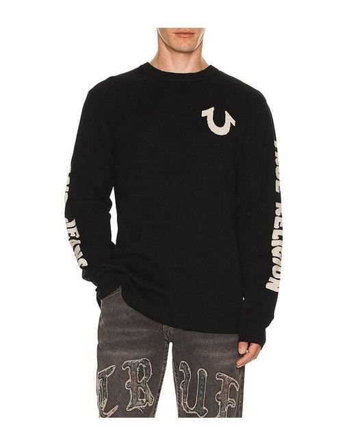 True Religion Black Relaxed Logo Sweater for men