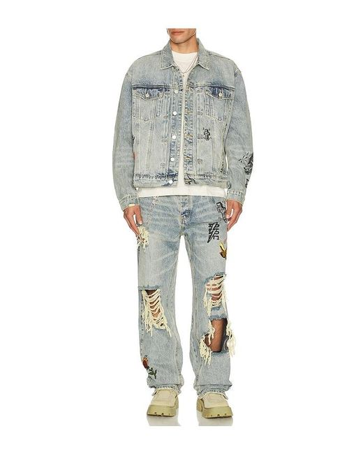 DIET STARTS MONDAY Blue Doodle Trucker Jacket for men