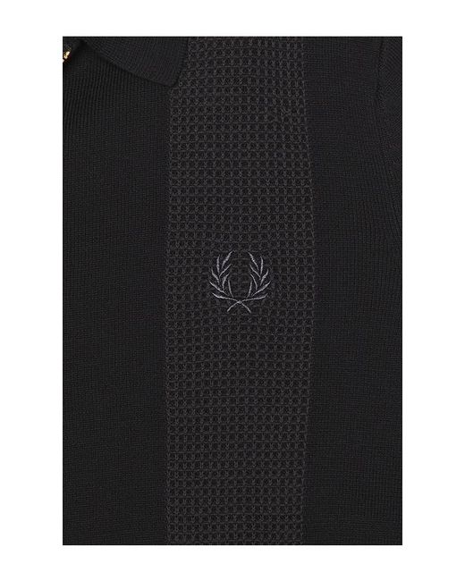 Fred Perry Black Panel Detail Knitted Polo for men
