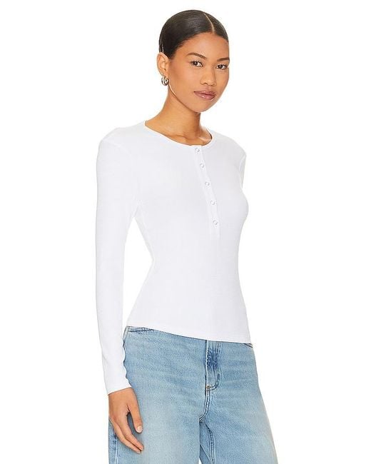 LNA White Dalston Ribbed Henley Top