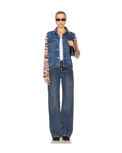 Monse Blue Crochet Sleeves Denim Jacket