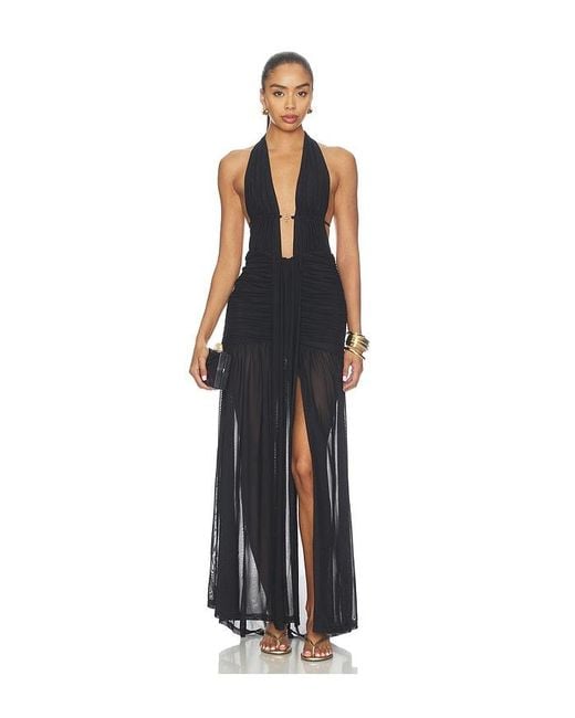 Runaway the Label Black Adrianna Plunge Ruched Maxi Dress