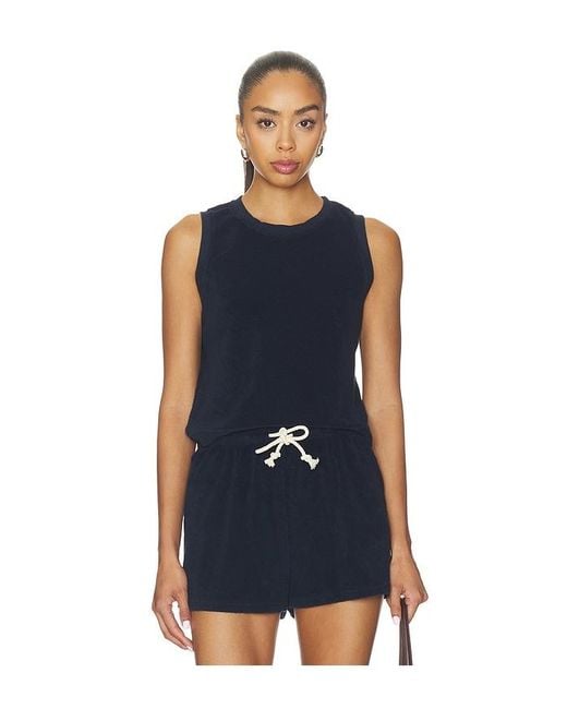 PERFECTWHITETEE Blue Esther Loop Terry High Neck Crop Tank