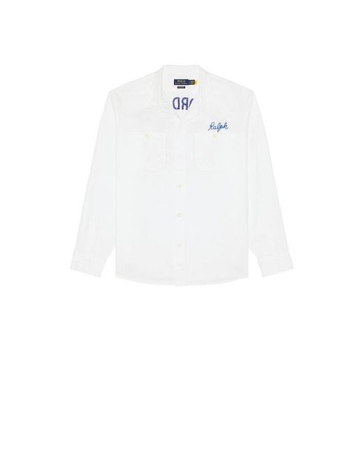 Polo Ralph Lauren White Long Sleeve Herringbone Chino Frank Work Shirt for men
