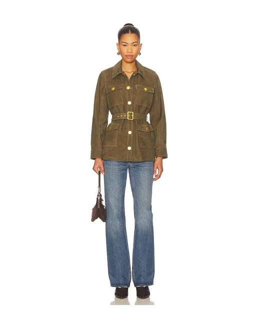 L'Agence Green Ishani Belted Suede Jacket