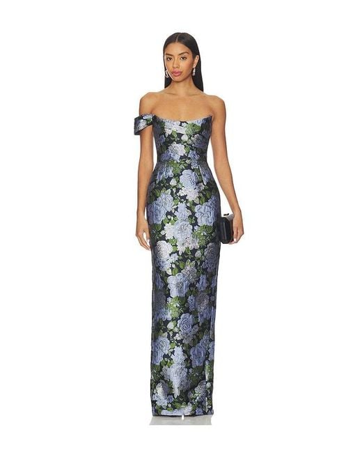 SAU LEE Blue Jackson Jacquard Gown