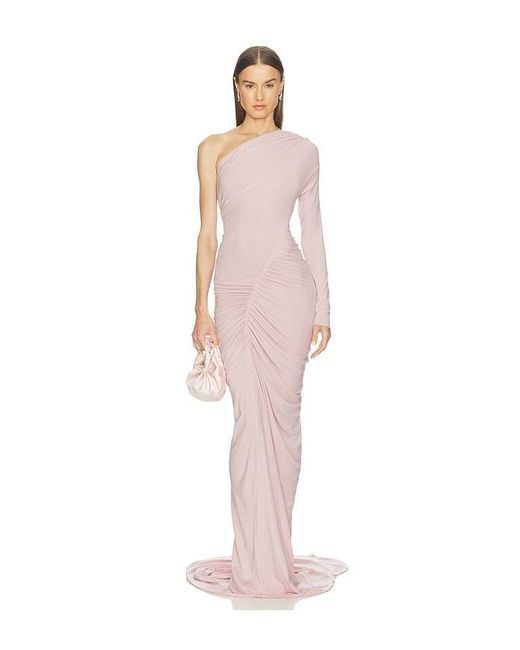 Atlein Pink One Sleeve Ruched Gown