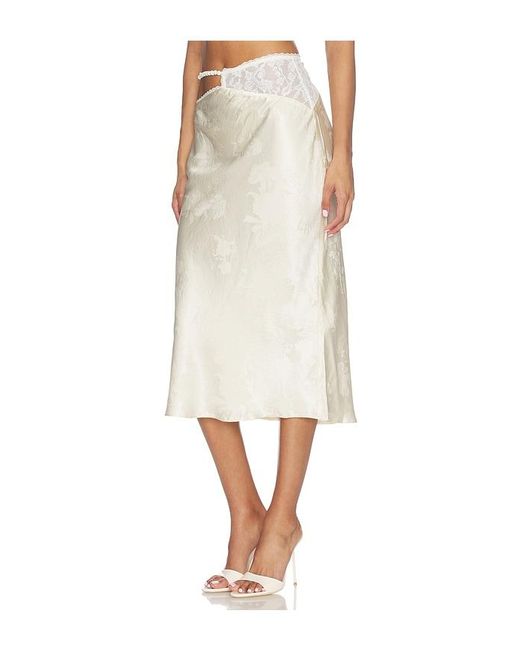 For Love & Lemons White Adrift Satin Midi Skirt