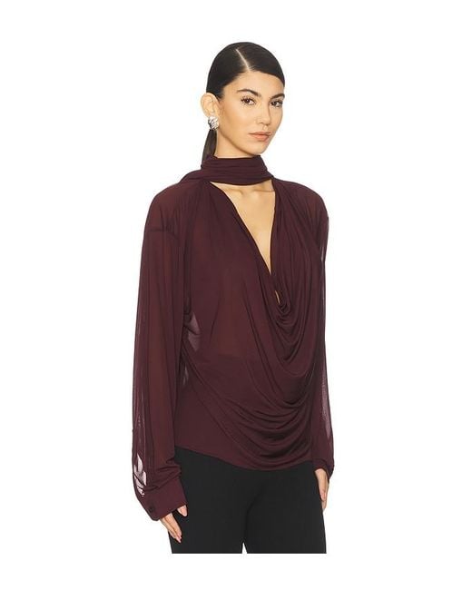 Atlein Purple Draped Collar Blouse