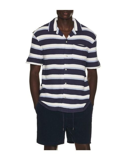 Polo Ralph Lauren Blue Short Sleeve Yarn Dyed Textured Herringbone Andy Camp Striped Shirt for men