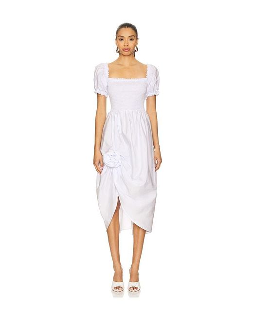 Sleeper White Brigitte Cotton Dress With Rose Detail
