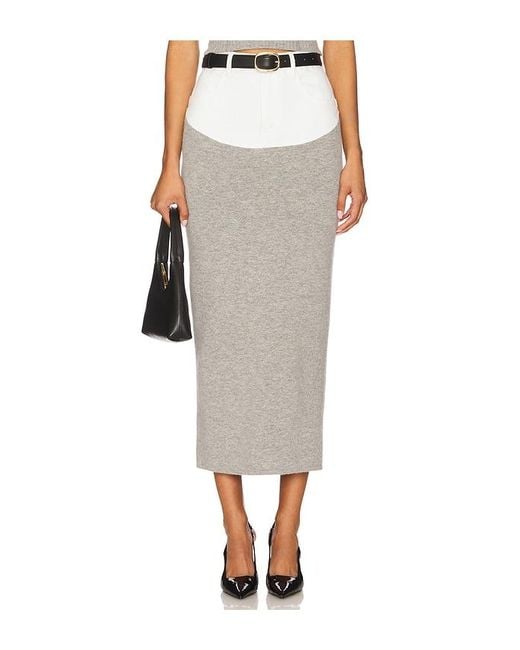 Self-Portrait Knit Denim Insert Midi Skirt Gray