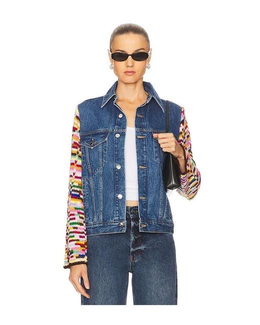 Monse Blue Crochet Sleeves Denim Jacket