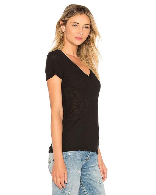 James Perse Black Casual V Neck Tee With Reverse Binding