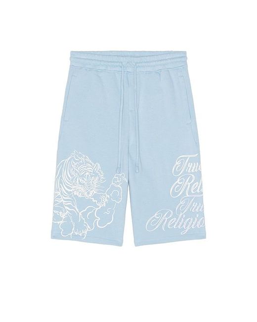 True Religion Blue Tiger Script Mikey Fleece Shorts for men