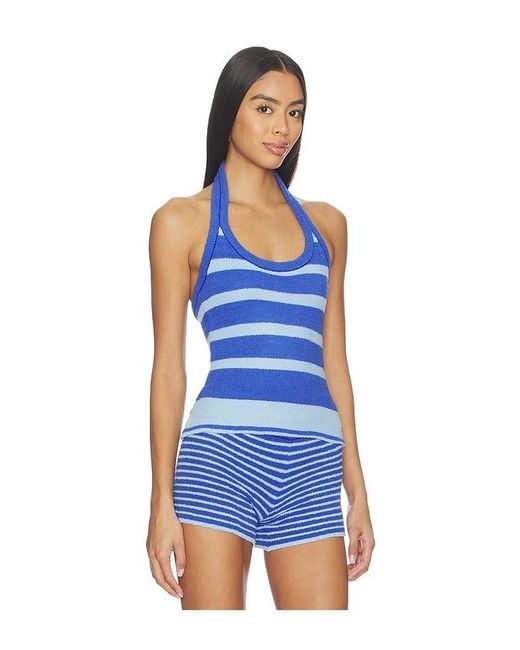 De Rococo Blue Boucle Halter Neck Top