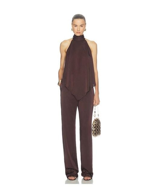 LAPOINTE Brown Lightweight Satin High Waisted Belted Pant