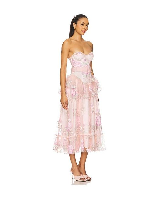 For Love & Lemons Pink Emmeline Embroidery Midi Dress