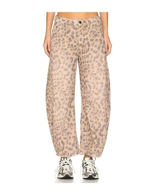 Free People Natural X We The Free Good Luck Printed Mid Rise Barrel