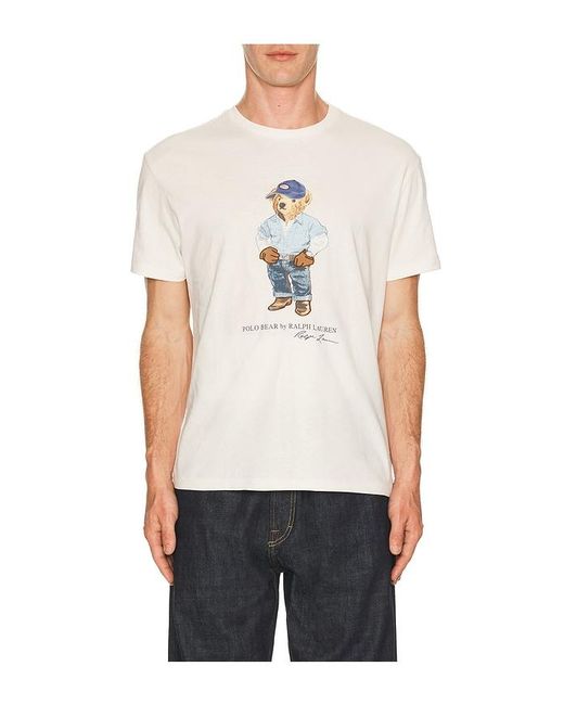 Polo Ralph Lauren White Short Sleeve Jersey Knit Novelty Denim Bear Tee for men