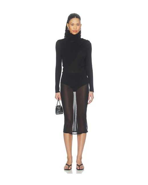 Enza Costa Black Sheer Cashmere Jersey Bandana Turtleneck