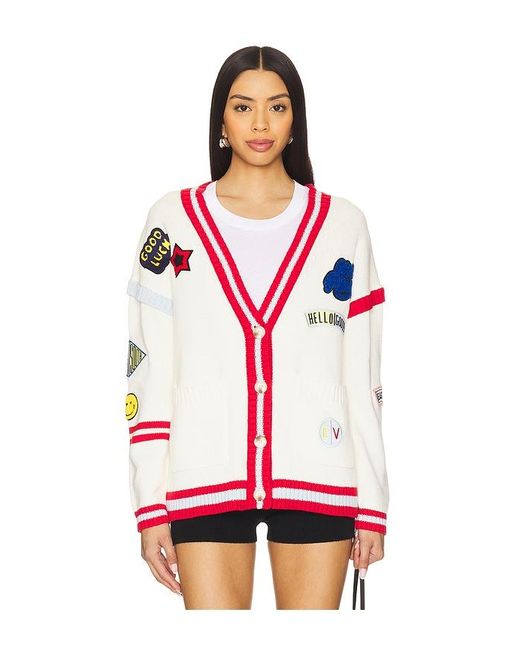 Central Park West Red Varsity Patch V Neck Cardigan