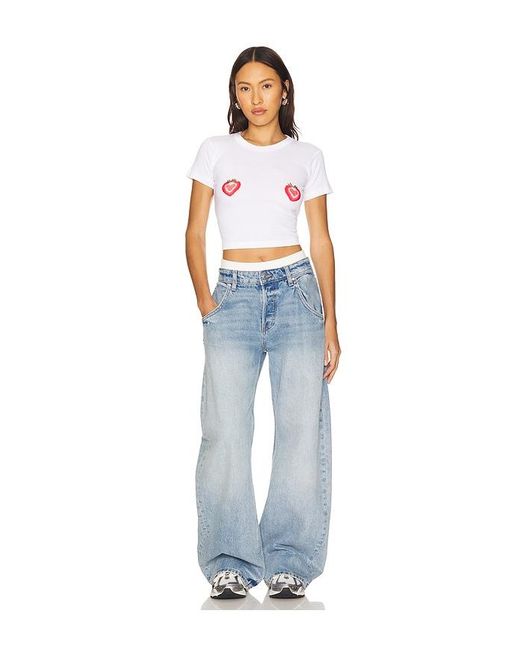 Lovers + Friends Blue Strawberry Hearts Tee