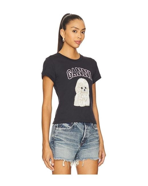 送料関税込◆GANNI◆COTTON BABY FIT T-SHIRT WITH POODLE PRINT Basic Cotton Jersey Poodle Baby Fit T-Shirt