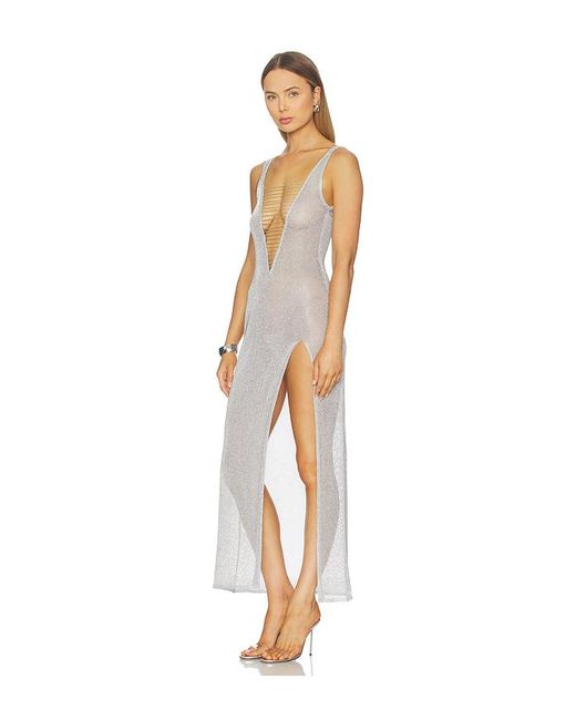 Jaded London White Lurex Knit Laddered Maxi Dress