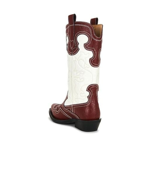 Ganni Brown Mid Shaft Embroidered Western Boot