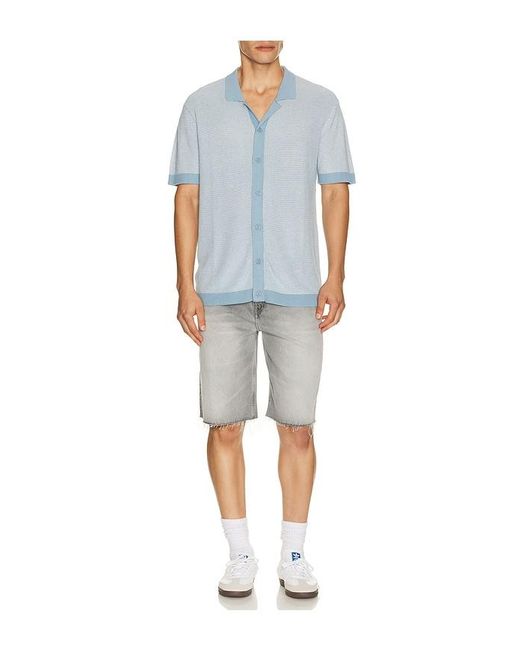 Vintage Summer Blue Sweater Knit Shirt for men