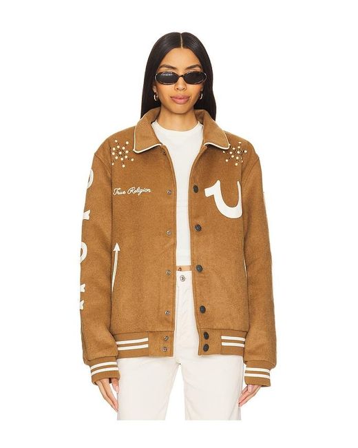 True Religion Brown Wool Varsity Jacket
