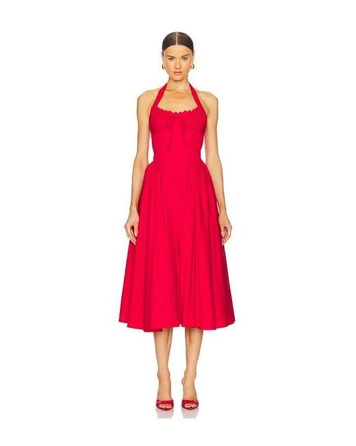 Line & Dot Red Abbott Halter Midi Dress