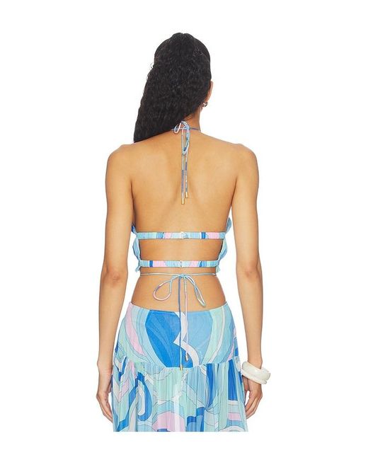 Cin Cin Blue Spice Ruched Halter Top