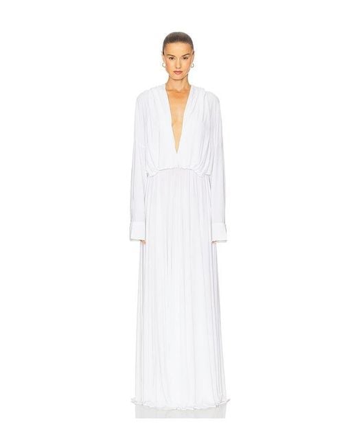 Norma Kamali White Hooded Super Oversized Nk Shirt Flared Gown