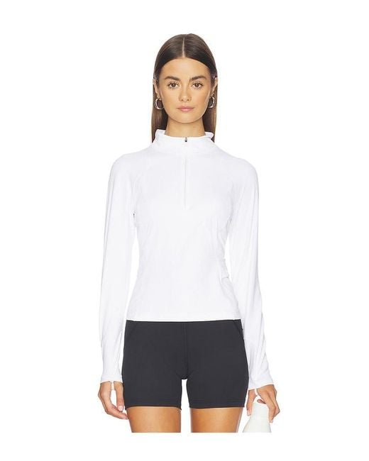 Halfdays White Julie Ribbed 1/4 Zip Top