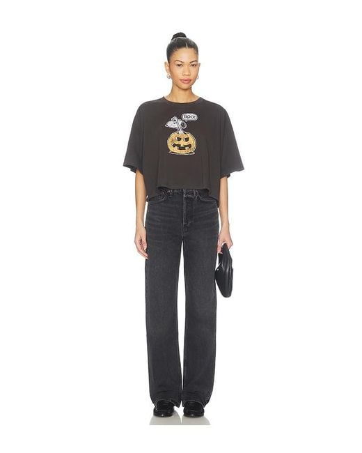 Daydreamer Black Peanuts Spooky Pumpkin Cropped Oversized Tee